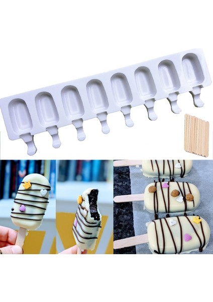 S 4/8 Delik Dondurma Silikon Kalıp Tatlı Dondurucu Meyve Buzlu Şeker Yapma Makinesi Kalıp Dıy Ev Yapımı Dondurma Kalıp Sopa ile (Yurt Dışından) modelleri