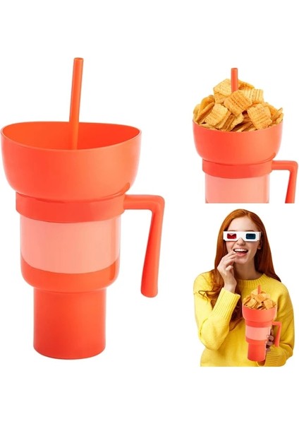 Açık Turuncu 2 In 1 Snack Bowl Içecek Pipetli Bardak Taşınabilir Stadyum Tumbler Renk Değişimi Sıçramaya Dayanıklı Sızdırmaz Taşınabilir Snack Konteyner Yeni (Yurt Dışından)