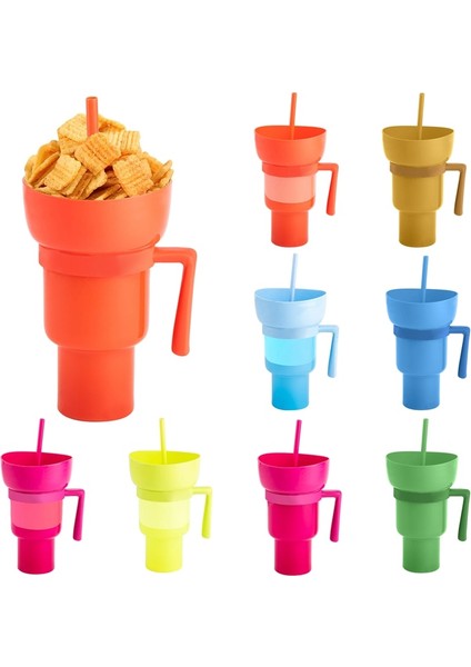 Açık Turuncu 2 In 1 Snack Bowl Içecek Pipetli Bardak Taşınabilir Stadyum Tumbler Renk Değişimi Sıçramaya Dayanıklı Sızdırmaz Taşınabilir Snack Konteyner Yeni (Yurt Dışından) modelleri