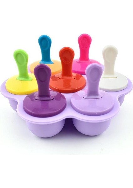 Mor Yeni 7 Delik Silikon Popsicle Kalıp Dondurma Pops Kalıp Gıda Sınıfı Buz Yapıcı Bebek Maması Takviyesi Araçları Meyve Sarsıntı Aksesuarları (Yurt Dışından)