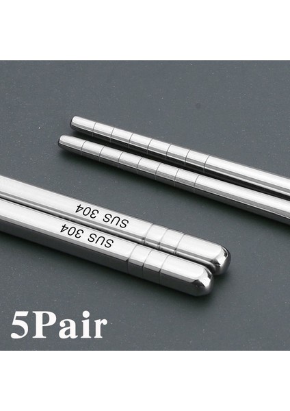 5 Çift Yemek Çubukları Kaymaz Şık Sağlıklı Hafif Çin Paslanmaz Çelik Yeniden Kullanılabilir Metal Çubuk Suşi Yemek Sofra Takımı (Yurt Dışından)