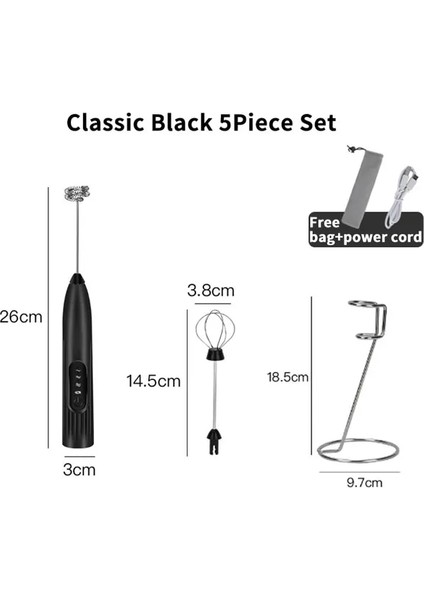 5 Adet Klasik Siyah Elektrikli Süt Köpürtücü Blender Kablosuz Kahve Çırpma Mikser El Yumurta Çırpıcı Cappuccino Frother Mikser USB Taşınabilir Mutfak Aletleri (Yurt Dışından)
