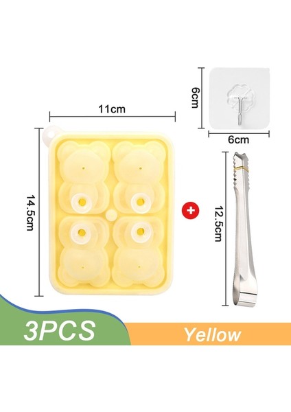 Sarı 1 Takım 4 Izgara 3D Küçük Teddy Bear Şekilli Buz Kalıbı Silikon Ayı Buz Küpü Kalıp Kahve Süt Çay Viski Makinesi Ev Dondurma Kalıbı (Yurt Dışından)