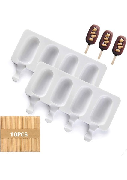 L Silikon Dondurma Kalıp 4 Delik Popsicle Küp Çikolata Tepsisi Kalıpları Sopa ile Dıy Dondurma Kalıp Buz Pop Maker Kalıp Buz Tepsisi (Yurt Dışından) fiyatları