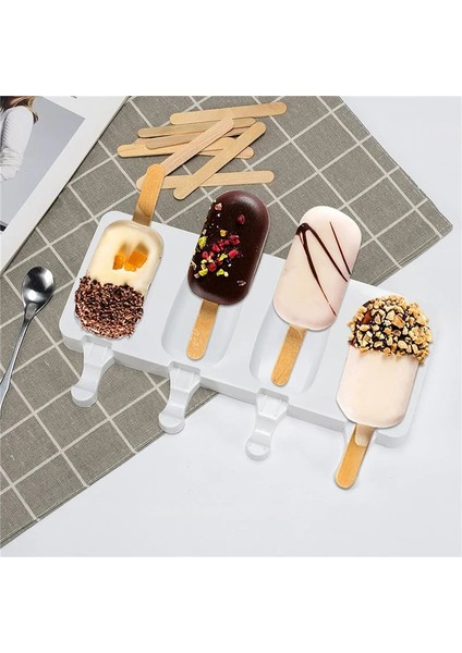 L Silikon Dondurma Kalıp 4 Delik Popsicle Küp Çikolata Tepsisi Kalıpları Sopa ile Dıy Dondurma Kalıp Buz Pop Maker Kalıp Buz Tepsisi (Yurt Dışından) modelleri