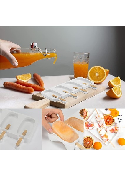 L Silikon Dondurma Kalıp 4 Delik Popsicle Küp Çikolata Tepsisi Kalıpları Sopa ile Dıy Dondurma Kalıp Buz Pop Maker Kalıp Buz Tepsisi (Yurt Dışından) fırsatları