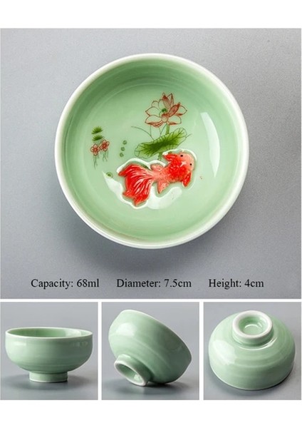 Yeşil 5 Çin Çay Bardağı Porselen Seladonlar Balık Çay Fincanı Seti Çaydanlık Drinkware Seramik Çin Kung Fu Çay Seti Seramik Fincan Çin Hediye D042 (Yurt Dışından)