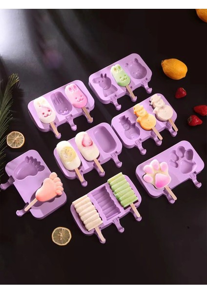Stil H Worthbuy Dıy Sevimli Buz Pop Kalıp 100 Tahta Çubuklarla Yeniden Kullanılabilir Silikon Dondurma Kalıp Çocuk Popsicle Kalıp Mutfak Aksesuarları (Yurt Dışından)