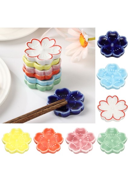 Koyu Mavi Yeni Sevimli Renkli Seramik Çubuk Tutucu Sakura Çiçekleri Kaşık Çatal Çubuk Dinlenme Sofra Standı Mutfak Yemek Aksesuarları (Yurt Dışından)