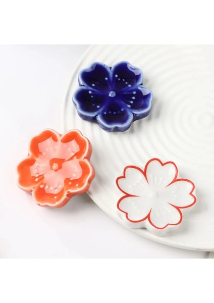 Koyu Mavi Yeni Sevimli Renkli Seramik Çubuk Tutucu Sakura Çiçekleri Kaşık Çatal Çubuk Dinlenme Sofra Standı Mutfak Yemek Aksesuarları (Yurt Dışından) modelleri