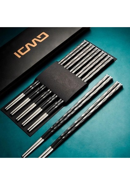 D-5pairs 5 Çift / Takım Yeniden Kullanılabilir Kaymaz Paslanmaz Çelik Çubuklarını Sofra Yemek Japon Chopstick Suşi Yemek Çubukları (Yurt Dışından)