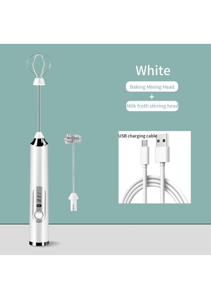 Beyaz Set Kablosuz Süt Köpürtücüler Elektrikli Köpük Makinesi Yumurta Çırpıcı El Blender USB Yüksek Yumurta Hızı Kahve Krem Mikser Mutfak Aletleri (Yurt Dışından)