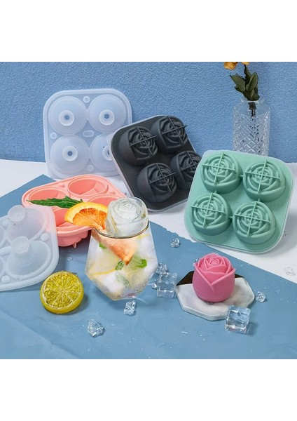 E Yeni Stiller 4 Delikli Gül Buz Kalıbı Silikon Kalıp Dıy Yaratıcı Şeftali Buz Topu Buz Küpü Mousse Kek Buz Kutusu Fırında Silikon Aracı (Yurt Dışından) modelleri