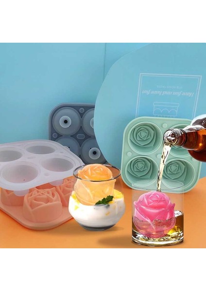 E Yeni Stiller 4 Delikli Gül Buz Kalıbı Silikon Kalıp Dıy Yaratıcı Şeftali Buz Topu Buz Küpü Mousse Kek Buz Kutusu Fırında Silikon Aracı (Yurt Dışından) fırsatları