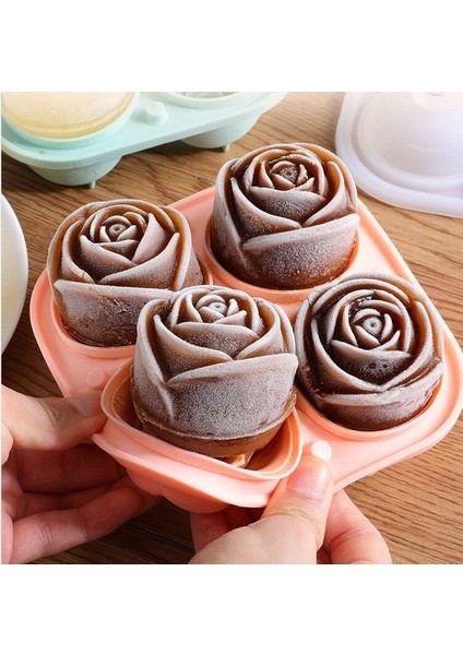Pembe 3D Gül Buz Kalıpları 4 Delik Buz Küpü Tepsi Kalıp Çiçek Şekli Silikon Buz Kalıp Buz Topu Makinesi Bar Buz Küpü Makinesi Aracı (Yurt Dışından)