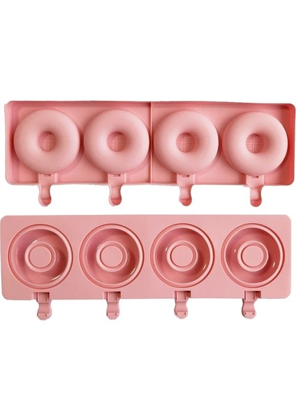 011 Pembe Yeni Donut 4 Hatta Dondurma Kalıp Dondurma Silikon Kalıp Dıy Pişirme Kek Sopa Şeker Kalıp Yaz Buz Küpü Makinesi Buzlu Şeker Kalıp (Yurt Dışından)
