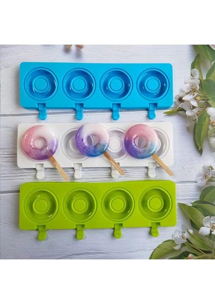011 Pembe Yeni Donut 4 Hatta Dondurma Kalıp Dondurma Silikon Kalıp Dıy Pişirme Kek Sopa Şeker Kalıp Yaz Buz Küpü Makinesi Buzlu Şeker Kalıp (Yurt Dışından) fırsatları