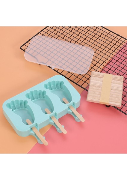 Sopa Olmadan Silikon Dondurma Kalıp Dıy Ev Yapımı Popsicle Kalıpları Dondurucu Suyu 3 Delikli Büyük Ayak Şekli Boyutu Buz Küpü Tepsisi Popsicle Fıçı Yapımcısı (Yurt Dışından)