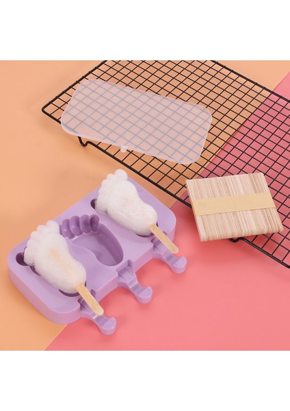 Sopa Olmadan Silikon Dondurma Kalıp Dıy Ev Yapımı Popsicle Kalıpları Dondurucu Suyu 3 Delikli Büyük Ayak Şekli Boyutu Buz Küpü Tepsisi Popsicle Fıçı Yapımcısı (Yurt Dışından)