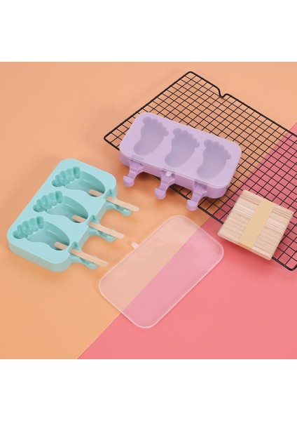 Sopa Olmadan Silikon Dondurma Kalıp Dıy Ev Yapımı Popsicle Kalıpları Dondurucu Suyu 3 Delikli Büyük Ayak Şekli Boyutu Buz Küpü Tepsisi Popsicle Fıçı Yapımcısı (Yurt Dışından)
