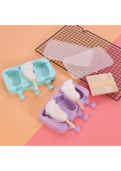 Sopa Olmadan Silikon Dondurma Kalıp Dıy Ev Yapımı Popsicle Kalıpları Dondurucu Suyu 3 Delikli Büyük Ayak Şekli Boyutu Buz Küpü Tepsisi Popsicle Fıçı Yapımcısı (Yurt Dışından)