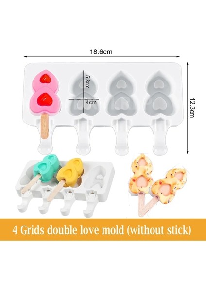 Çift Aşk 4/8 Hücre Silikon Kalıp Magnum Silikon Dondurma Kalıp Popsicle Kalıpları Dıy Dondurma Kalıp Buz Küpü Yapımcısı Kalıp Buz Kalıbı (Yurt Dışından)