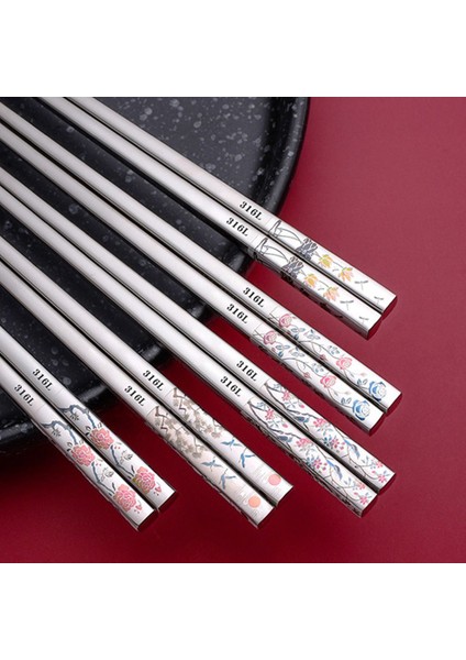 6 Çubuk Dinlenme Çin Tarzı Çiçek Desen Gümüş Çubuklar Narin Desen Alaşım Uzun Çubuklar Yüksek Dereceli Küf Geçirmez Metal Sofra (Yurt Dışından)