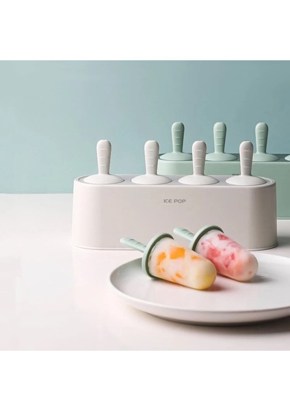 Mavi Orijinal 4 Hücre Silikon Dondurma Kalıp Popsicle Kalıpları Dıy Ev Yapımı Tatlı Meyve Suyu Buz Pop Maker Kalıp Sopalarla Buz Küpü (Yurt Dışından)