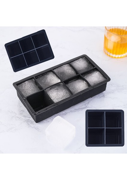 Stil 1 4/6/8 Izgara Büyük Buz Tepsisi Kalıp Kutusu Büyük Gıda Sınıfı Silikon Buz Küpü Kare Tepsi Kalıp Diy Bar Pub Şarap Buz Blokları Makinesi Modeli (Yurt Dışından) fiyatları
