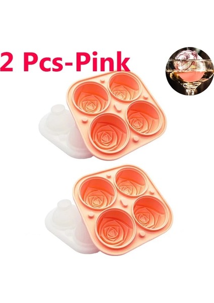 Pembe-2 Adet 3D Gül Buz Kalıpları 2,5 Inç, Büyük Buz Küpü Tepsileri, 4 Dev Sevimli Çiçek Şeklinde Buz Yapın, Silikon Kauçuk Eğlenceli Büyük Buz Topu Makinesi (Yurt Dışından)