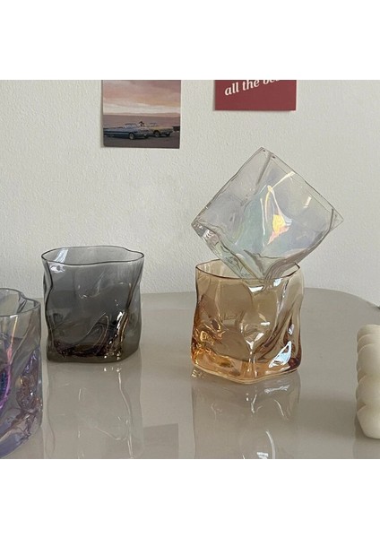 Gri 201-300 ml Bükülmüş Cam Şeffaf Shot Cam Bardak Dekor Kokteyl Bira Şarap Süt Çay Bardağı Yeniden Kullanılabilir Mutfak Içecek Bardağı Tumbler (Yurt Dışından)
