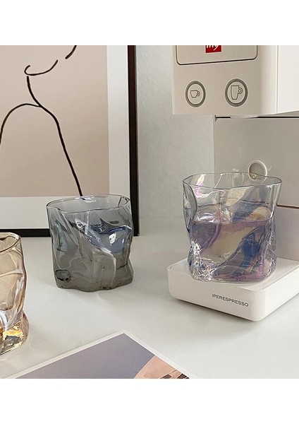 Gri 201-300 ml Bükülmüş Cam Şeffaf Shot Cam Bardak Dekor Kokteyl Bira Şarap Süt Çay Bardağı Yeniden Kullanılabilir Mutfak Içecek Bardağı Tumbler (Yurt Dışından)