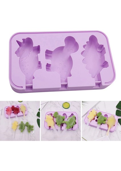 Sarı Silikon Dondurma Stencil Dinozor Şekli 6 Pp Sopa ile Kolay Serbest Bırakma 4 Renk Çok Fonksiyonlu Dondurma Kalıbı Popsicle Xqmg (Yurt Dışından)