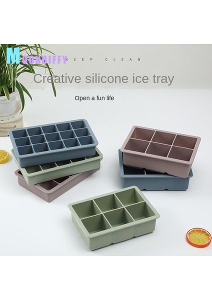 6 Izgara Mavi Kapaklı Set Silikon Buz Küpü Kalıbı 3 Renkli Büyük Izgara Buz Küpü Yapıcı Kapaklı Esnek Silikon Buz Küpü Tepsisi Mutfak Aletleri ve Aksesuarları (Yurt Dışından) modelleri