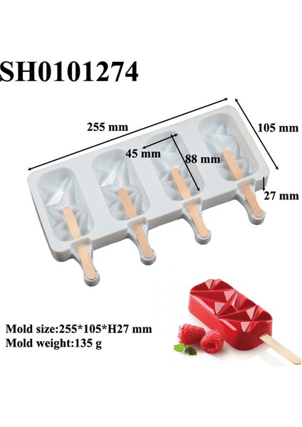 SH0101274-4 Kavite Shenhong Silikon Popsicle Kalıp 4 Kavite Dondurma Yapma Makinesi Yaz Çocuk Tatlı Küp Tepsi Dondurucu Suyu Kalıp Mutfak Aracı (Yurt Dışından)