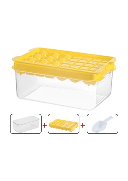 Sarı Ev Buz Küpü Kalıp Saklama Kutusu ile Gıda Sınıfı Malzeme Basın Tipi Buz Küpü Yapma Kalıp Kutusu Yaratıcı Dıy Bar Viski Buz Kalıp (Yurt Dışından)