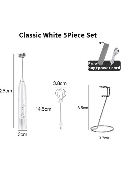 5 Adet Klasik Beyaz Elektrikli Süt Köpürtücü Blender Kablosuz Kahve Çırpma Mikser El Yumurta Çırpıcı Cappuccino Frother Mikser USB Taşınabilir Mutfak Aletleri (Yurt Dışından)