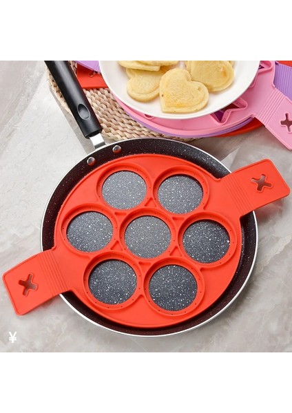 Kalp Kırmızı Çok Şekilli Silikon Yedi Delikli Omlet Kalıp Yüksek Sıcaklığa Dayanıklı Gözleme Kalıp Mutfak Pişirme Aksesuarları (Yurt Dışından)