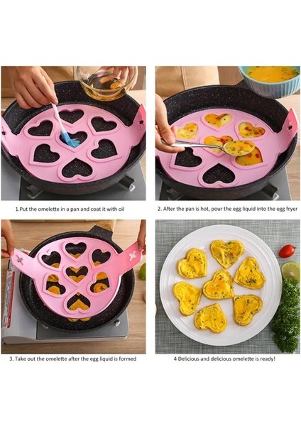 Kalp Kırmızı Çok Şekilli Silikon Yedi Delikli Omlet Kalıp Yüksek Sıcaklığa Dayanıklı Gözleme Kalıp Mutfak Pişirme Aksesuarları (Yurt Dışından) indirimleri