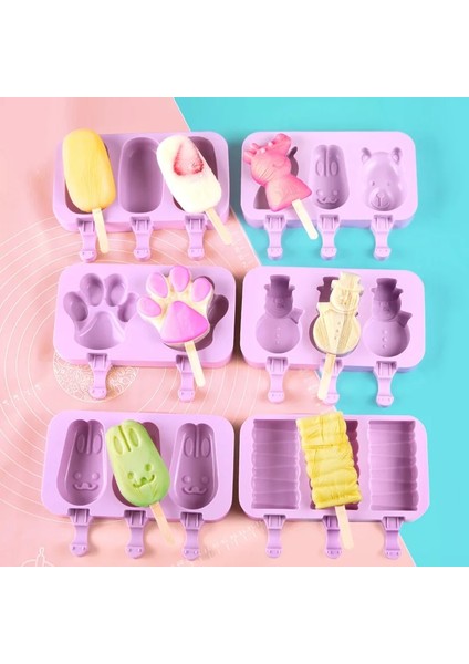Kardan Adam Silikon Dondurma Kalıp Popsicle Kalıp Sevimli Karikatür Hayvan Buz Pop Kalıp Kapaklı ve Çubuklu Yeniden Kullanılabilir Dıy Yapımı Yaz Sık Kullanılanlar (Yurt Dışından)