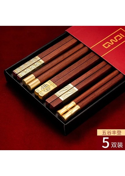 5 Pairs 5/10 Pairs Kırmızı Sandal Ağacı Çubuklarını Çin Yüksek Kaliteli Cilasız Balmumu Olmayan Masif Ahşap Aile Otel Düğün Çubuklarını Set (Yurt Dışından)