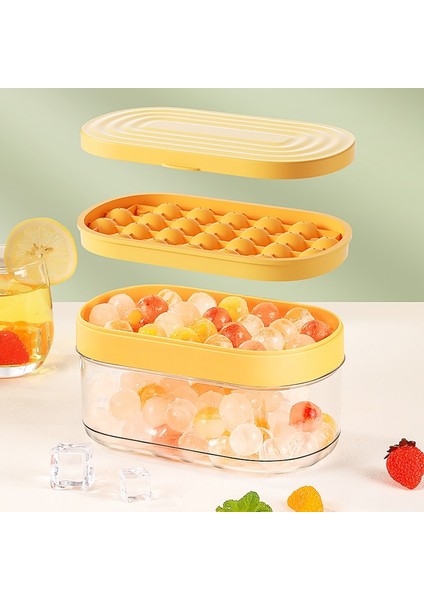 Sarı Set 02 Kapaklı ve Kutulu Silikon Buz Küpü Tepsisi 24 Adet Top Buz Küpü Kalıpları Parti Bar Mutfak Konteyner Buz Soğutma Viski Kahve (Yurt Dışından)