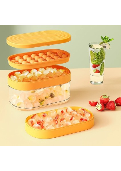 Sarı Set 02 Kapaklı ve Kutulu Silikon Buz Küpü Tepsisi 24 Adet Top Buz Küpü Kalıpları Parti Bar Mutfak Konteyner Buz Soğutma Viski Kahve (Yurt Dışından)