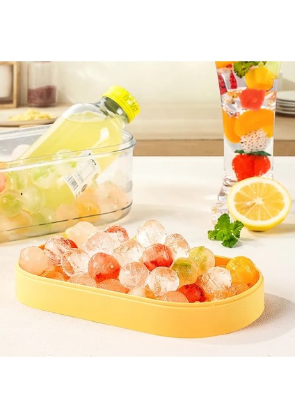 Sarı Set 02 Kapaklı ve Kutulu Silikon Buz Küpü Tepsisi 24 Adet Top Buz Küpü Kalıpları Parti Bar Mutfak Konteyner Buz Soğutma Viski Kahve (Yurt Dışından)