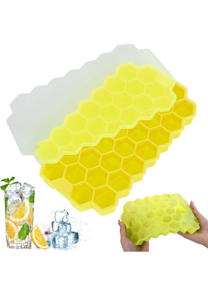 Sarı 37 Izgaralı Kapaklı 13/37 Kavite Petek Buz Küpü Tepsileri Yeniden Kullanılabilir Silikon Buz Küpü Kalıp Çıkarılabilir Kapaklı Bpa Içermeyen Buz Makinesi (Yurt Dışından)