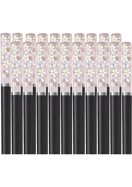 Pembe-Siyah-10 Çift 1/5/10 Çift Amber Sakura Çubuklarını Kiraz Çiçeği Yaprakları Desen Kaymaz Suşi Çubuğu Çubuklarını Çevre Dostu Gıda Çubuklarını (Yurt Dışından)