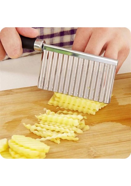 Gümüş Patates Kızartma Kesici Paslanmaz Çelik Mutfak Aksesuarları Dalga Bıçak Tırtıklı Bıçak Kıyıcı Havuç Dilimleme Sebze Araçları (Yurt Dışından) fırsatları