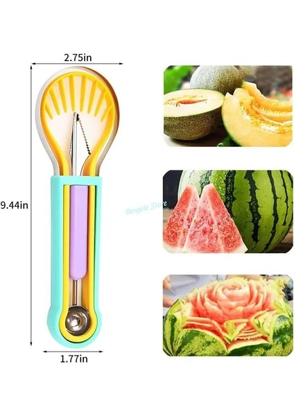 Yeşil 4 In 1 Kavun Balye Kepçe Seti Paslanmaz Çelik Karpuz Kesici Meyve Sebze Aracı Set Meyve Scooper Tohum Sökücü Meyve Dilimleme (Yurt Dışından) fiyatları