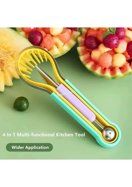 Yeşil 4 In 1 Kavun Balye Kepçe Seti Paslanmaz Çelik Karpuz Kesici Meyve Sebze Aracı Set Meyve Scooper Tohum Sökücü Meyve Dilimleme (Yurt Dışından) modelleri