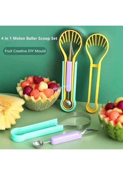 Yeşil 4 In 1 Kavun Balye Kepçe Seti Paslanmaz Çelik Karpuz Kesici Meyve Sebze Aracı Set Meyve Scooper Tohum Sökücü Meyve Dilimleme (Yurt Dışından) fırsatları